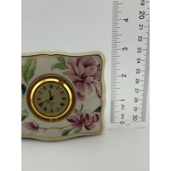 Lenox "Barrington" Desk Clock Mini Square Porcelain Floral Pattern Working! - Picture 6 of 8